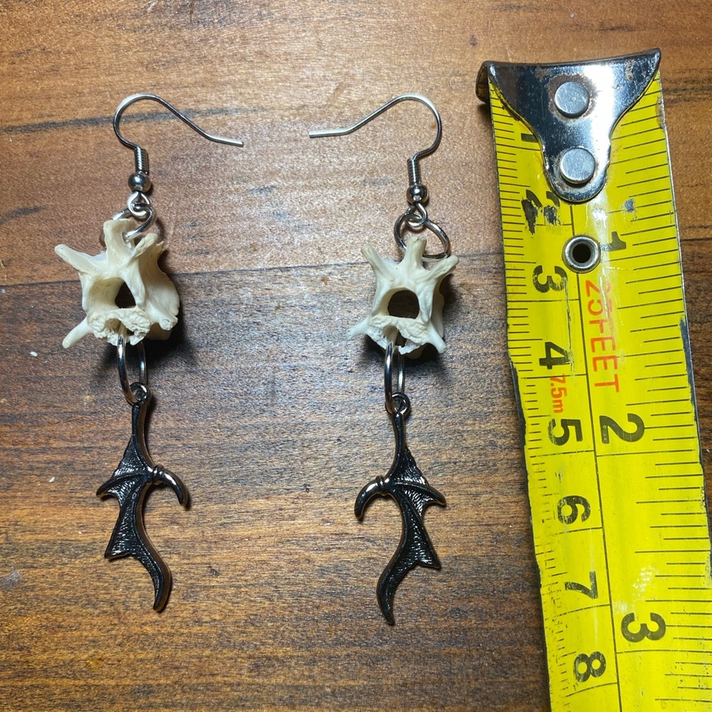 Real Possum Vertebrae Bone Batwing Earrings - Picture 7 of 7